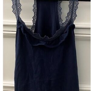 Abercrombie Girls Dark Blue Lace Trim Tank-Chemise-Razor Back- Size Large